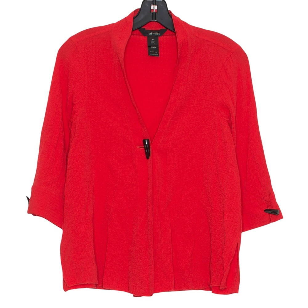 Ali Miles Cardigan Jacket Y2K Minimalist Retro Crinkle Elbow Sleeve Red Size PS